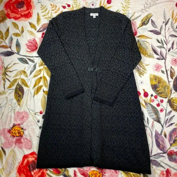 Calvin Klein Sweaters - Calvin Klein merino wool blend open front animal print long cardigan XL